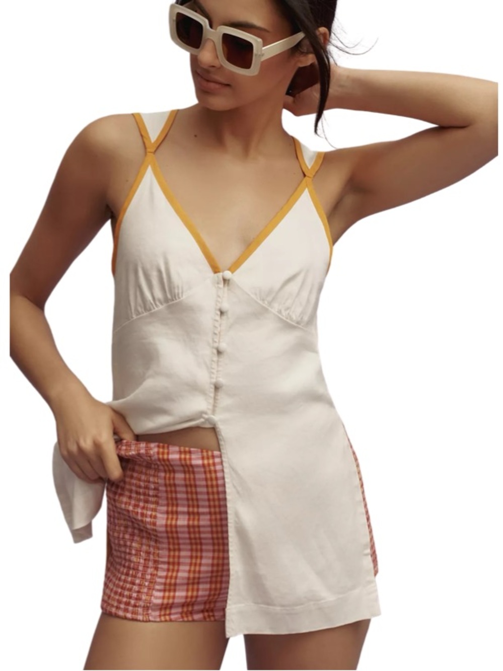 ▫️☀️ Anthropologie Linen Cutout Button-Front Tunic/Tank ☀️▫️ - Picture 1 of 9